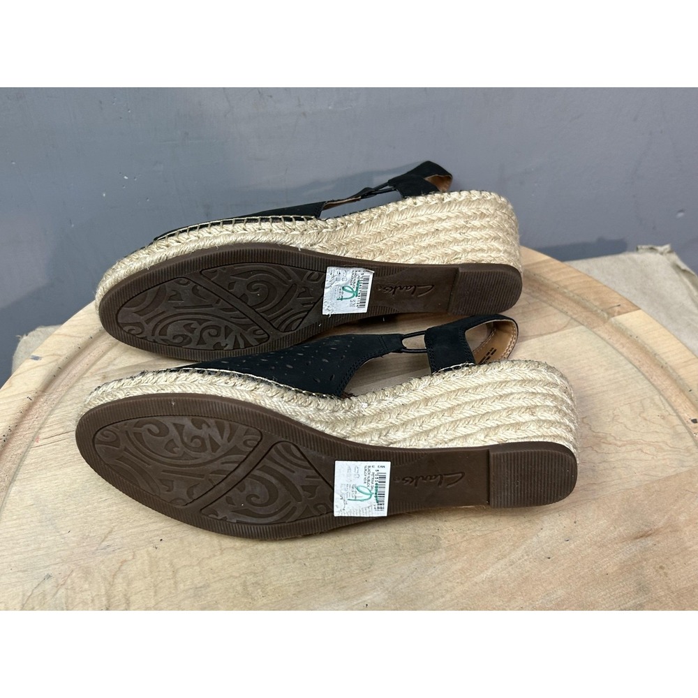 Clarks Artisan Wedge Shoes Womens Size 10 Black Espadrille Slingback Sandals - Picture 5 of 11